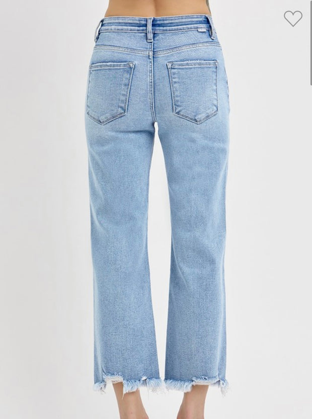 Mid Rise Light Crop Straight Jeans