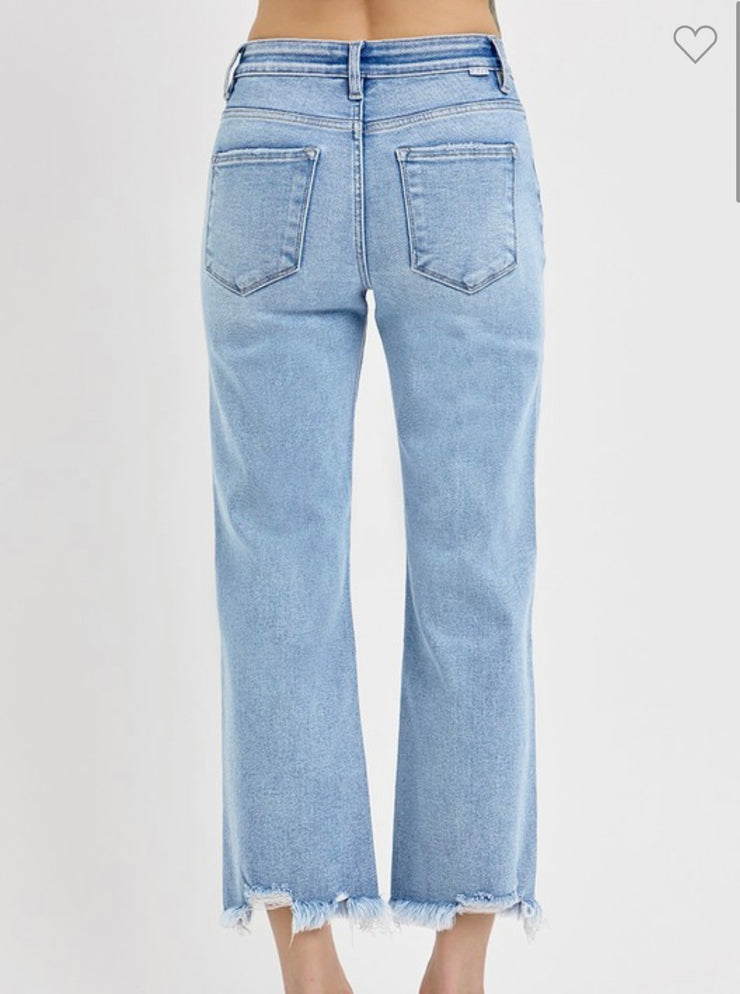Mid Rise Light Crop Straight Jeans