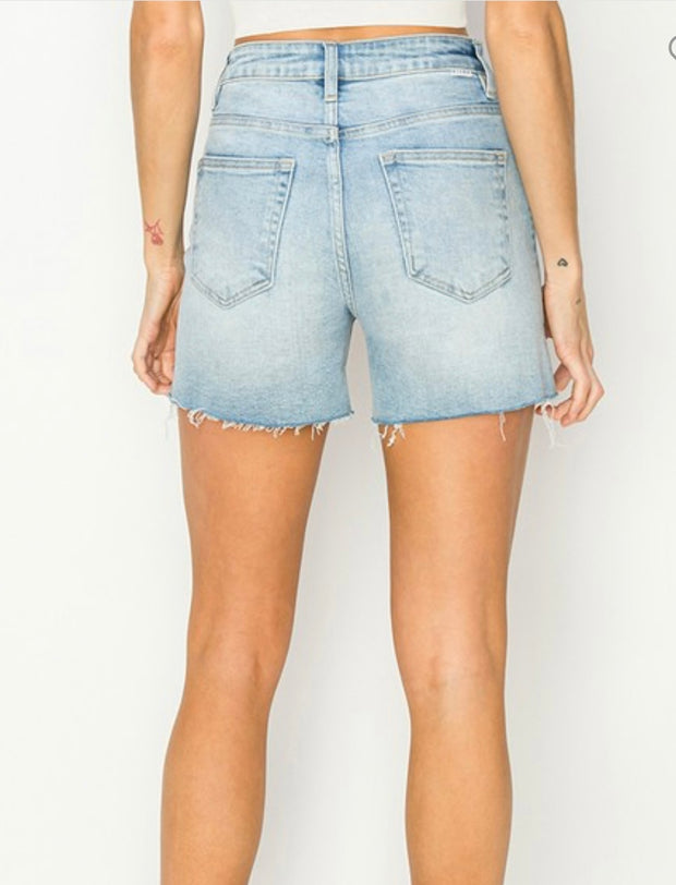 High Rise Raw Cut Hem Side Slit Short