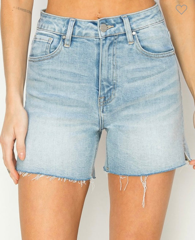High Rise Raw Cut Hem Side Slit Short