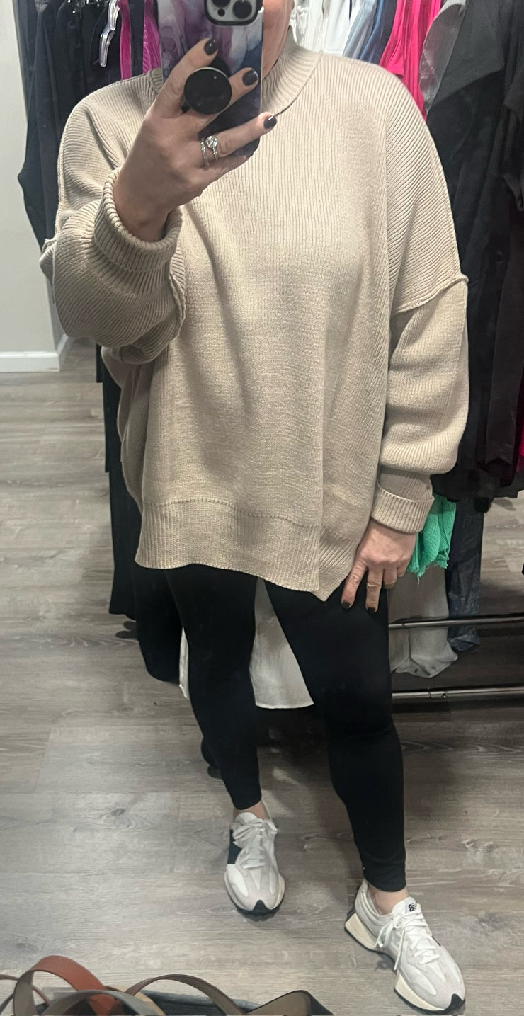 Oversized Comfy Ribbed Sweater- Available in 3 Colors: Black, Bone & Heather Grey