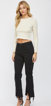 Black Crop Flare Jeans With Uneven Hem- Also Available in White