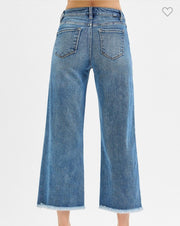 Tummy Control Mid Rise Crop Wide Leg Jeans With Front Slit