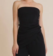 Black Hem Tube Top With Matching Draw String Wide Leg Pants- SET
