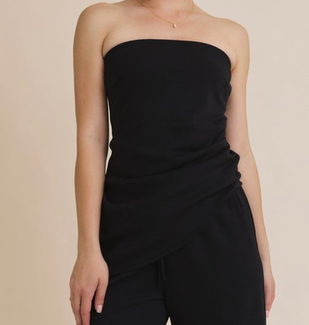 Black Hem Tube Top With Matching Draw String Wide Leg Pants- SET