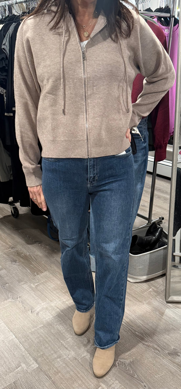 Taupe Zip Up Knit Hoodie