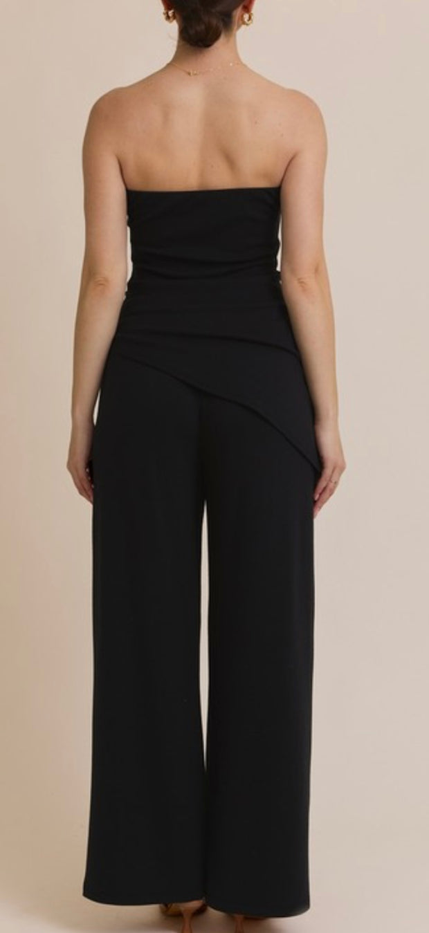 Black Hem Tube Top With Matching Draw String Wide Leg Pants- SET