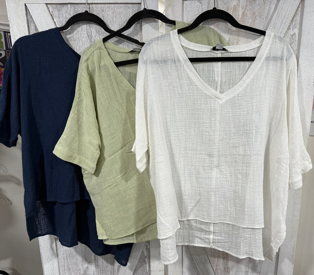 Short Sleeve Gauze Relaxed Fit Top- Available in 3 Colors