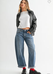 Slim Stretch Barrel Cuff Medium Wash Jeans