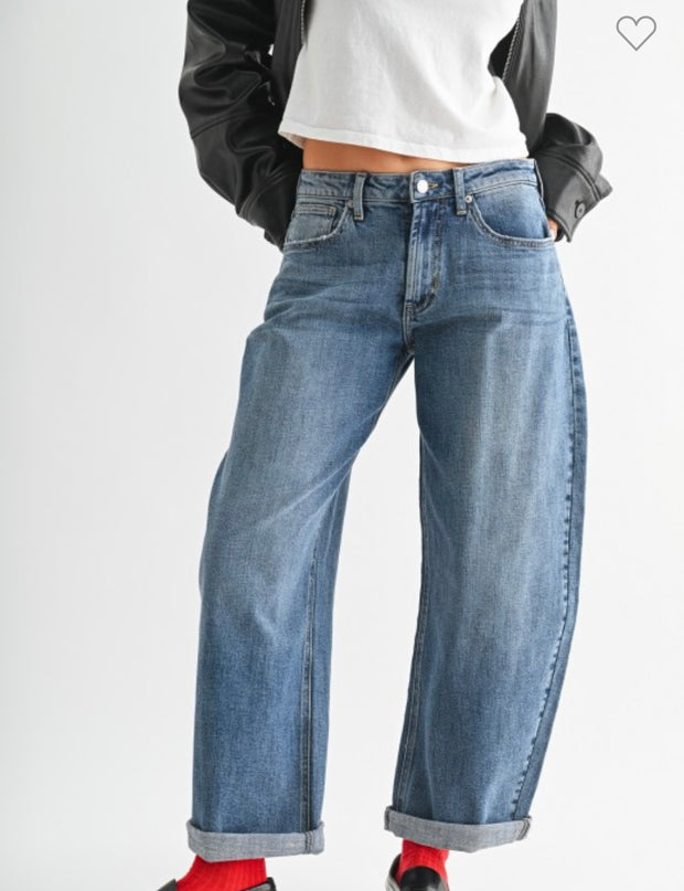 Slim Stretch Barrel Cuff Medium Wash Jeans