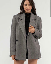 Black Notch Collar Long Line Blazer