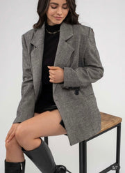 Black Notch Collar Long Line Blazer