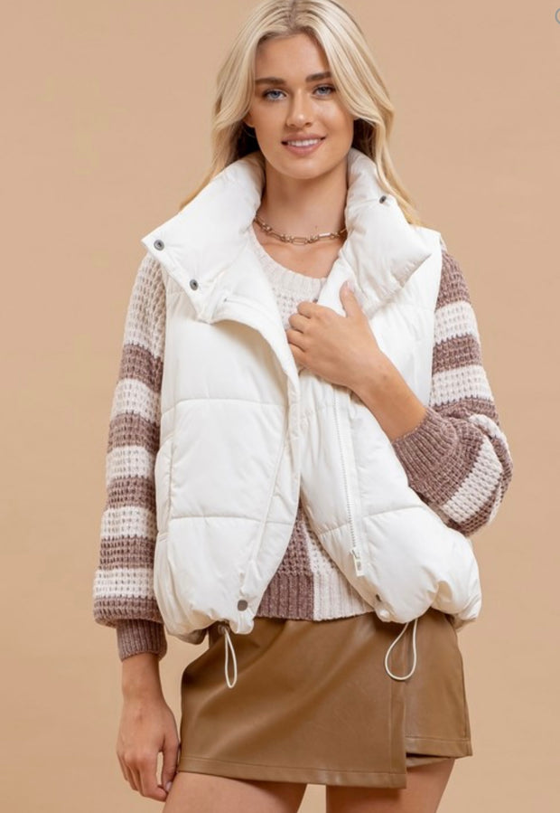 Cream Zip Up Puffer Vest