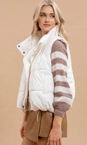 Cream Zip Up Puffer Vest