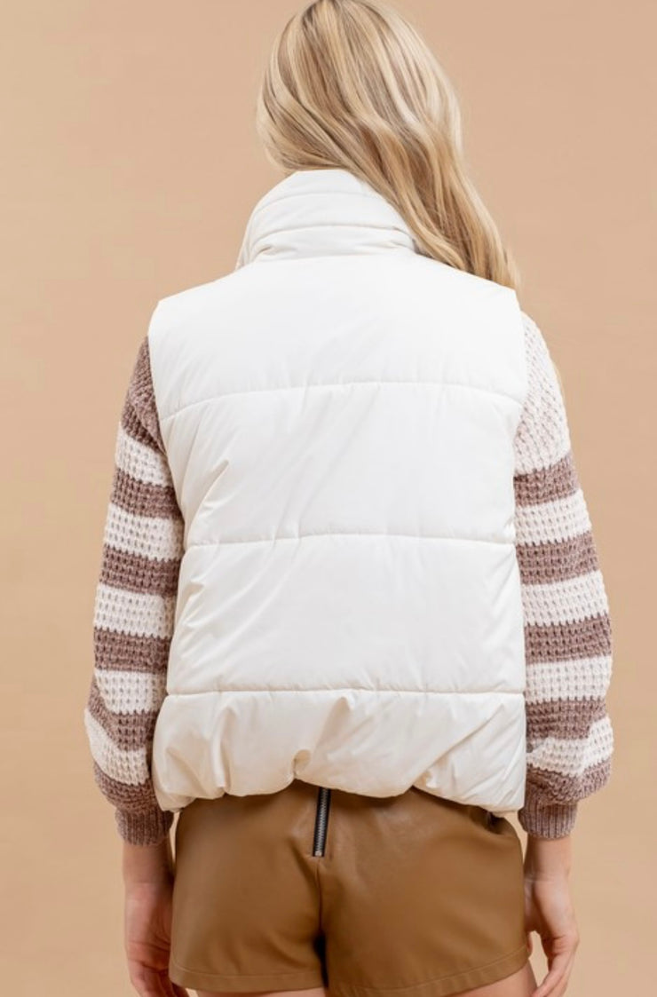 Cream Zip Up Puffer Vest