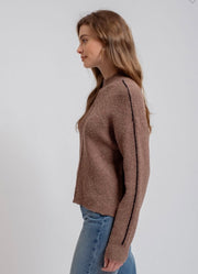 Mocha Mock Neck Contrast Seam Sweater