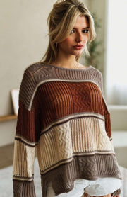 Beige/Rust Color Block Sweater