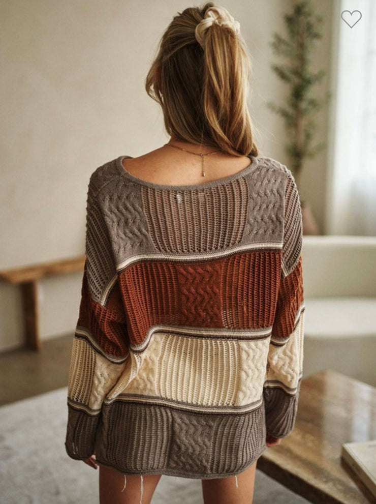 Beige/Rust Color Block Sweater