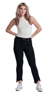 Black Mini Bootcut Jeans With Fray Hem