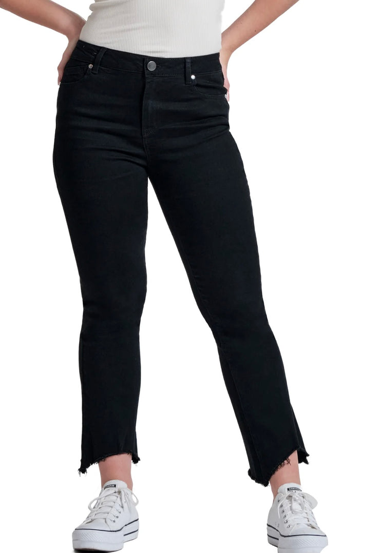 Black Mini Bootcut Jeans With Fray Hem