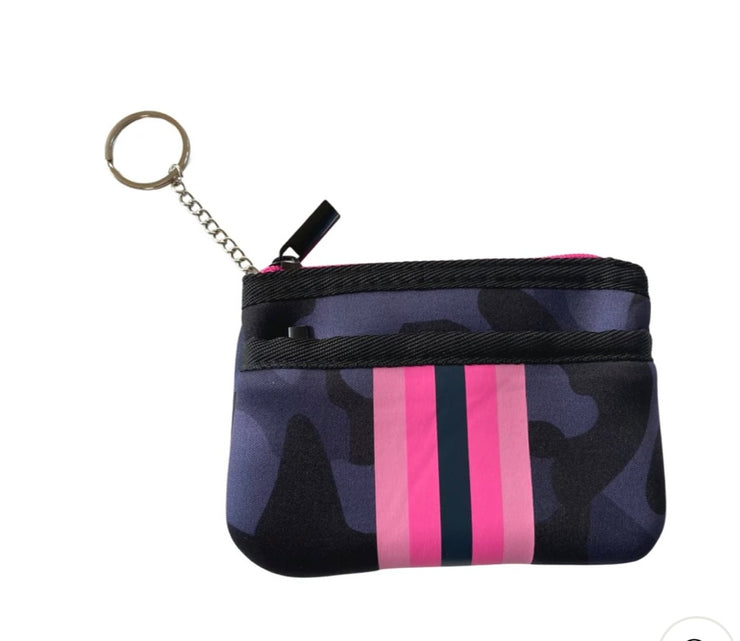 Navy Camo With Pink Detail Keychain Wallet- Also Available in Green Camo