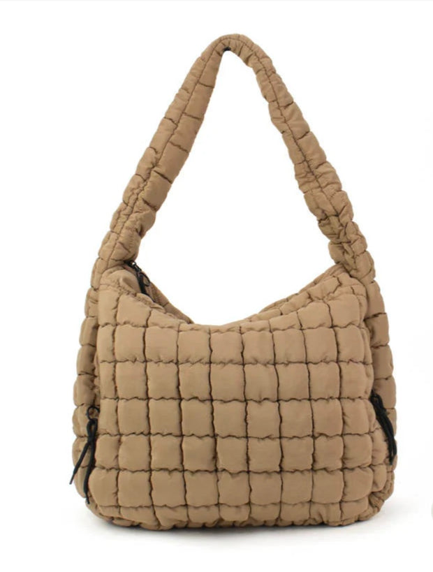 Puff Quilt Shoulder Bag- Available in Oatmeal & Brown