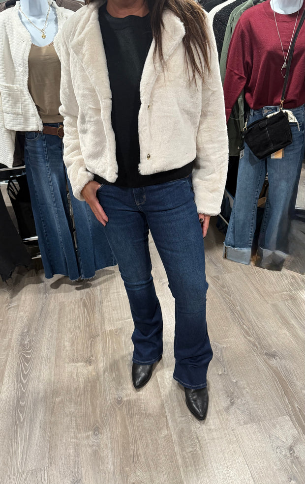 Ivory Faux Fur Crop Length Blazer