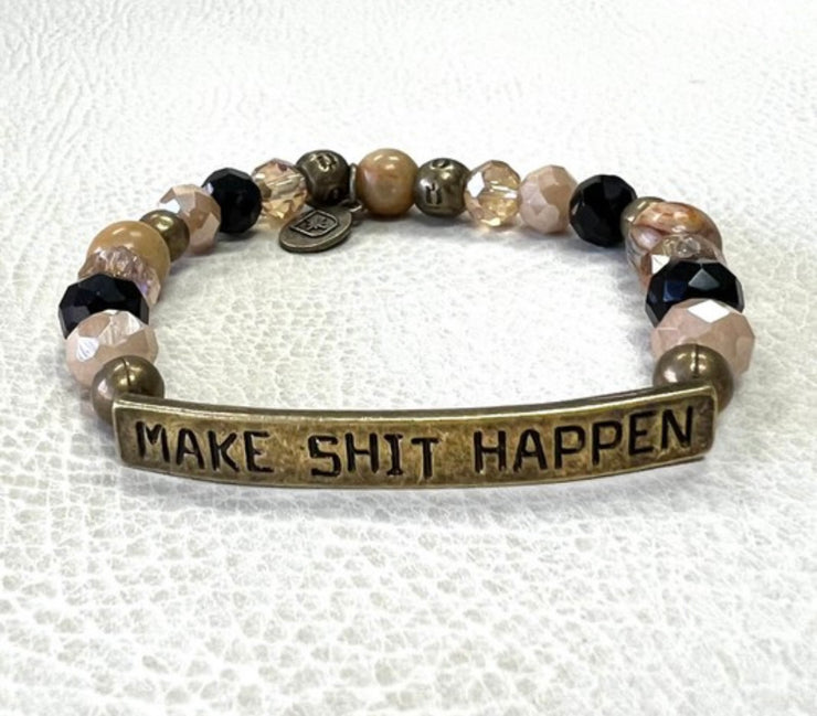 Sassy Bracelets Featuring Natural Stones & Crystals- Make Shit Happen- 3 Colors