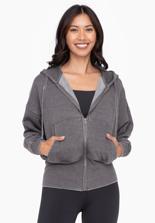 Black Burnout Washed Fleece Hoodie With Tapered Sleeves