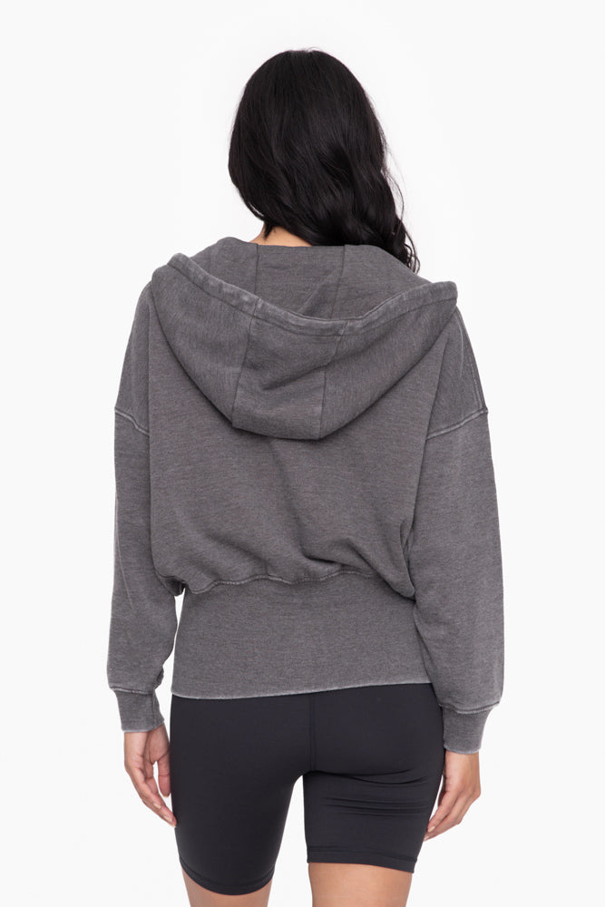 Black Burnout Washed Fleece Hoodie With Tapered Sleeves