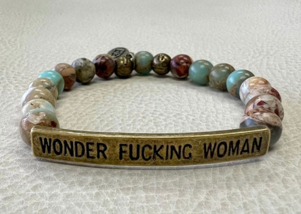 Sassy Bracelets Featuring Natural Stones & Crystals- Wonder Fucking Woman- 2 Colors