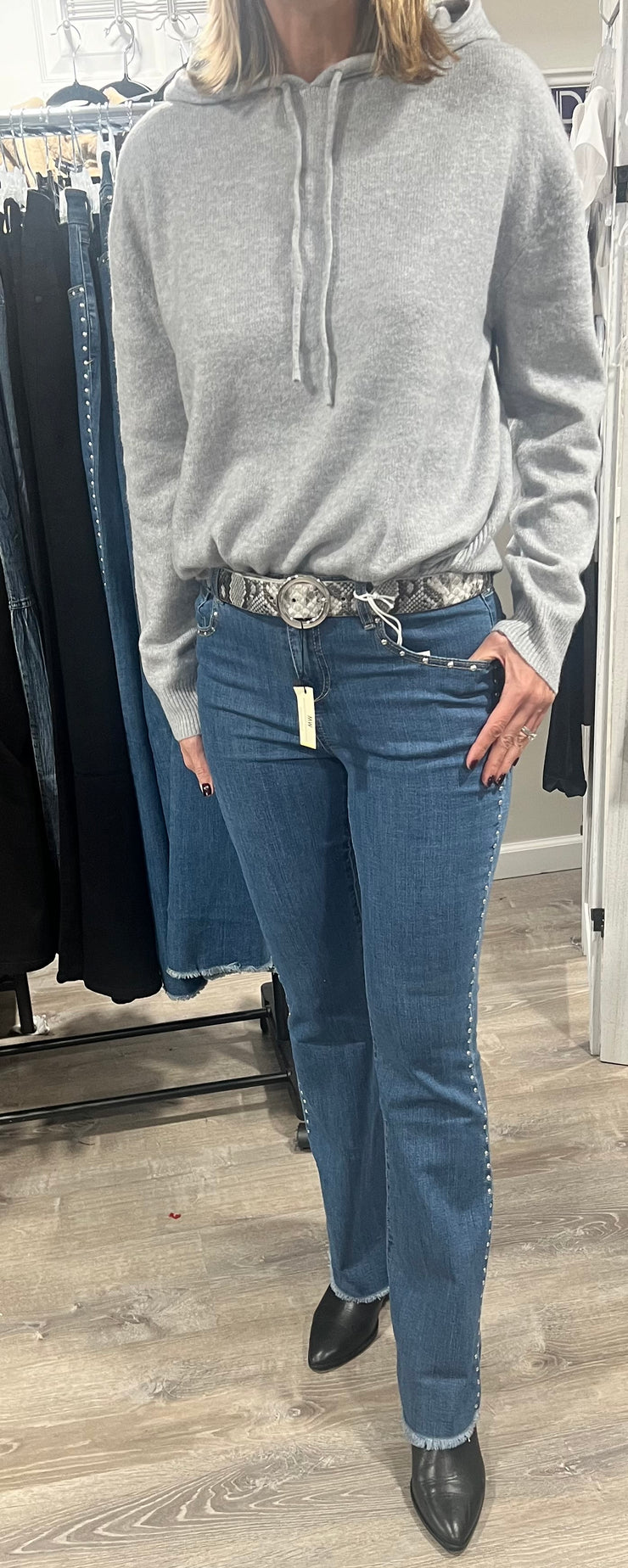 Slim Boot Jeans With Crystal Grommets