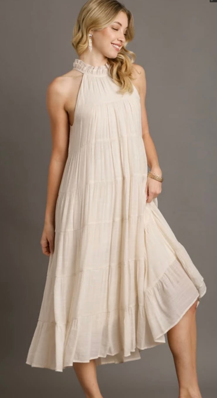 Off White Halter Neck Tiered Maxi Dress- Also available in Lavender