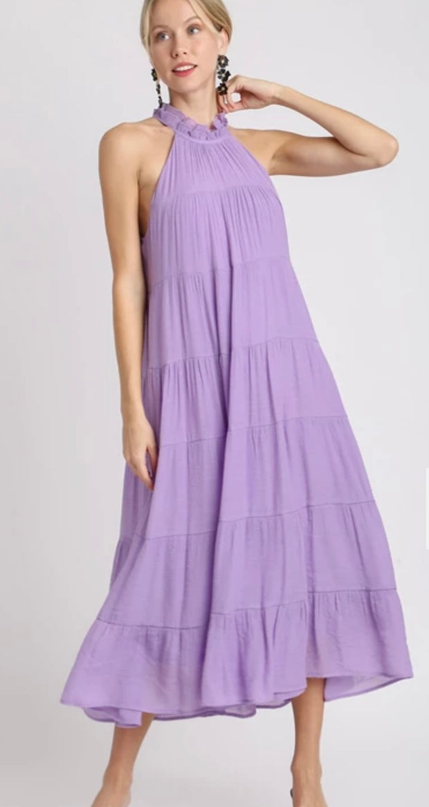 Lavender Halter Neck Tiered Maxi Dress- Also available in Off White