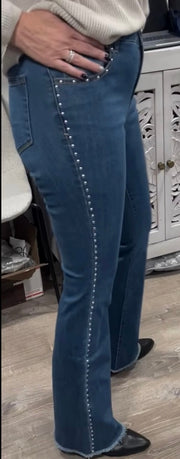 Slim Boot Jeans With Crystal Grommets