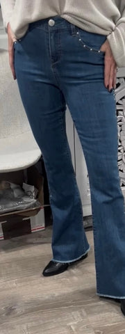 Slim Boot Jeans With Crystal Grommets