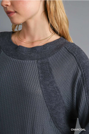 Charcoal Waffle Knit and Fleece Ribbing Top