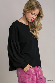 Black Slouchy Waffle Knit Top