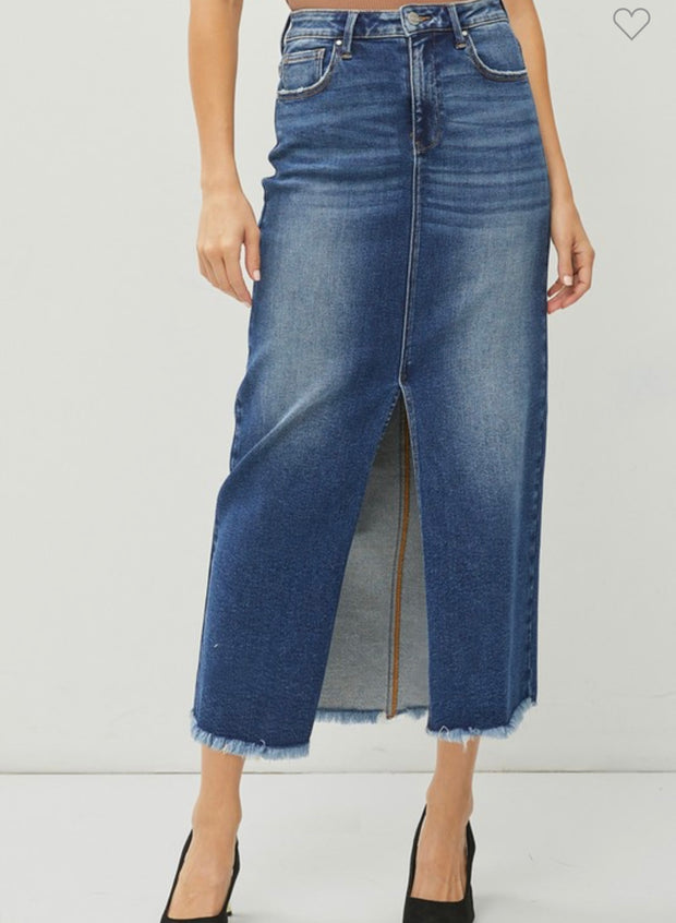 Long Denim Skirt With Slit