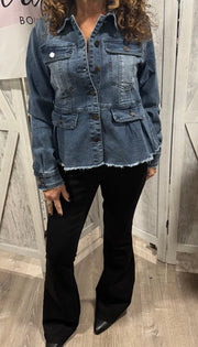 Dark Denim Washed Peplum Jacket