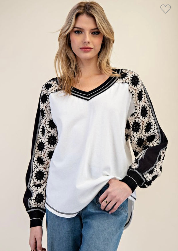 Embroidered Raglan Sleeve Top