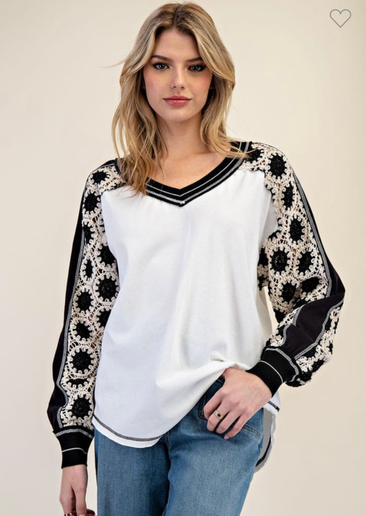 Embroidered Raglan Sleeve Top