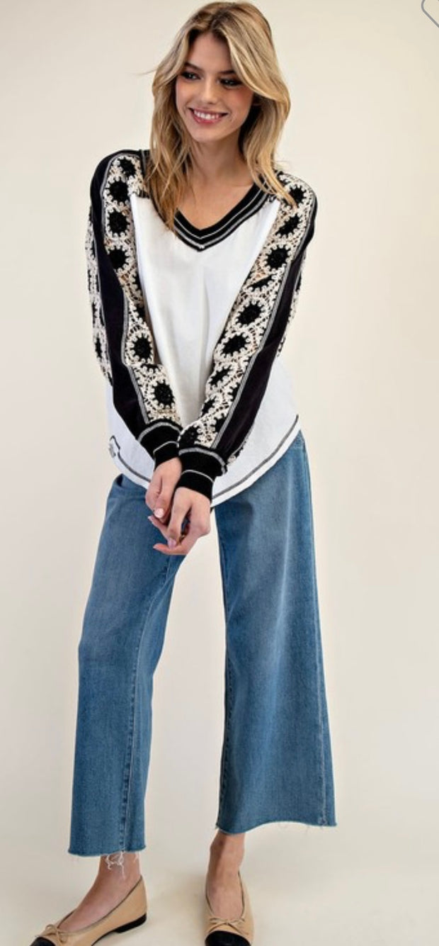 Embroidered Raglan Sleeve Top