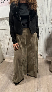 Ash Olive Mineral Washed Baby Corduroy Palazzo Pants