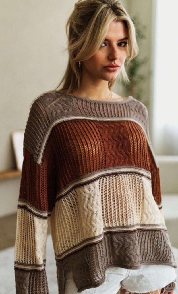 Beige/Rust Color Block Sweater