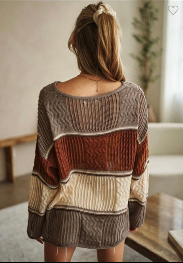 Beige/Rust Color Block Sweater