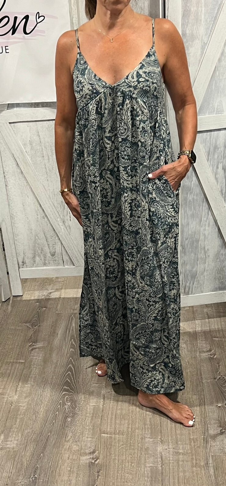 Teal Print Maxi Dress