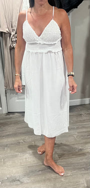 White Adjustable Spaghetti Strap Midi Flowy Dress