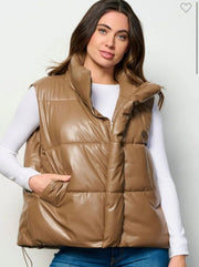 Mocha Oversized Sleeveless Zip Up Front Puffer Padded Vest