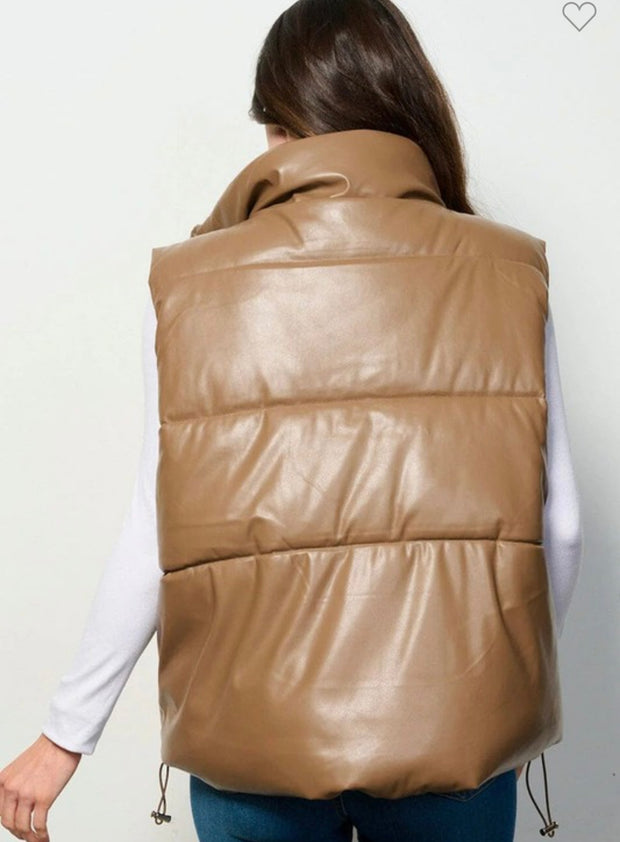 Mocha Oversized Sleeveless Zip Up Front Puffer Padded Vest